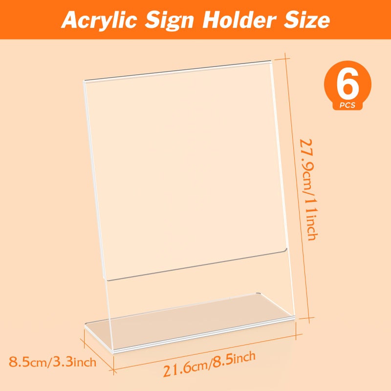 Dooiclear 6 Pack Acrylic Sign Holder 8.5x11 Inches, Clear Display Holder, L-Shape Vertical Menu Holder Stand, Flyer Display Stand, Table Paper Holder, Plastic Sign Display Stand for Restaurants, Store, Office - Image 2